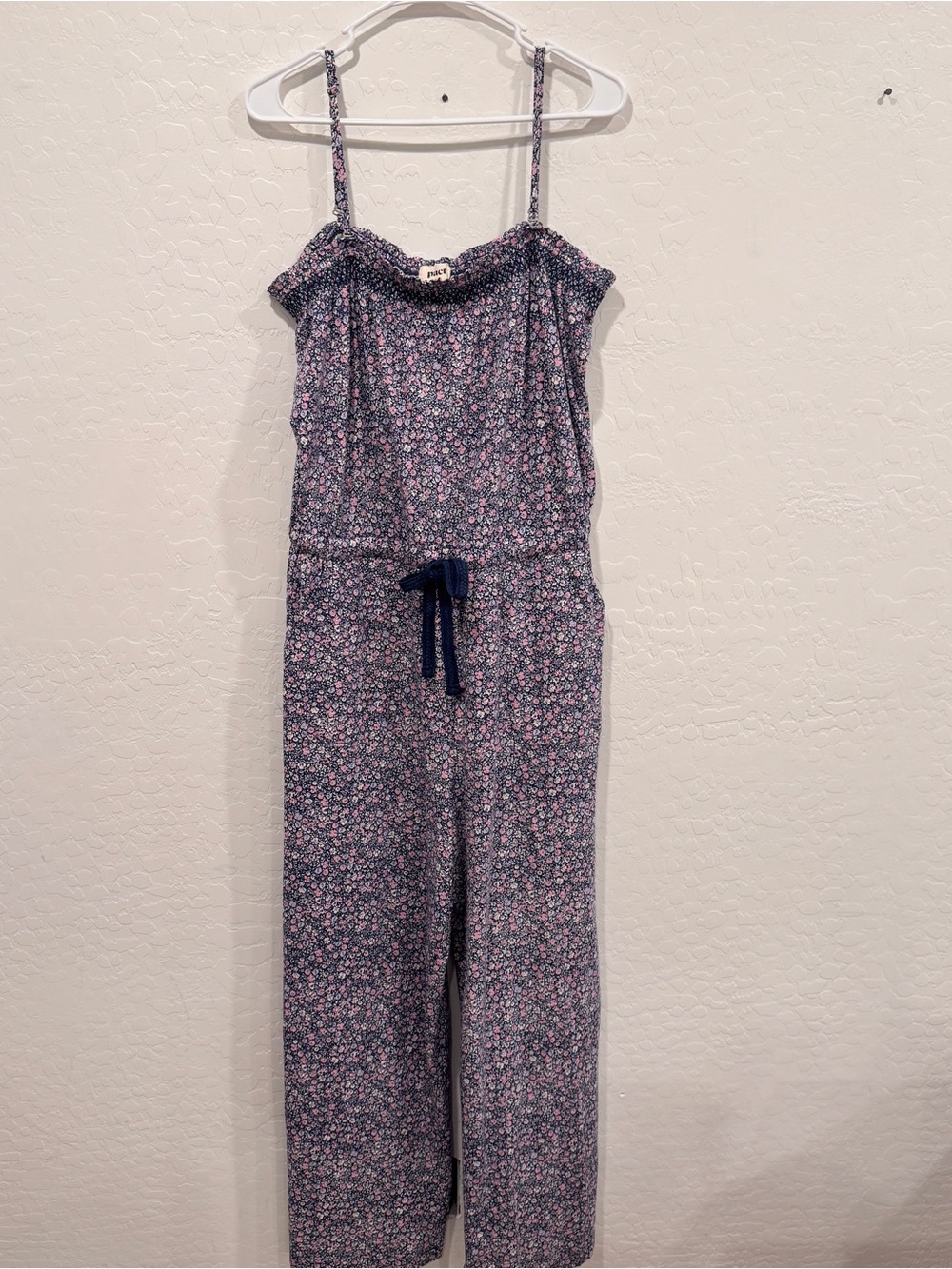 Pact Floral Spaghetti-Strap Jumpsuit XL Tie Waist Wide Leg Lounge Boho